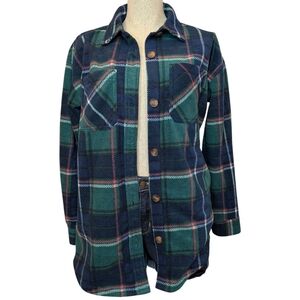 Maurices Plaid Shacket Longline Button Front Jacket XS Green Blue